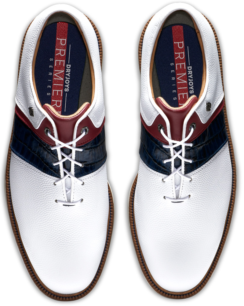 FootJoy Golf FootJoy DryJoys Premiere Series Packard Golf Shoes - White/Navy/Red - Image 6