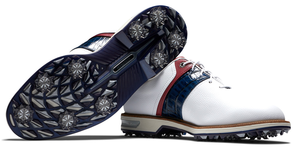 FootJoy Golf FootJoy DryJoys Premiere Series Packard Golf Shoes - White/Navy/Red - Image 3
