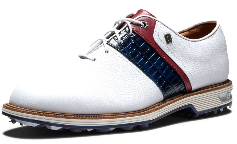 FootJoy Golf FootJoy DryJoys Premiere Series Packard Golf Shoes - White/Navy/Red - Image 4
